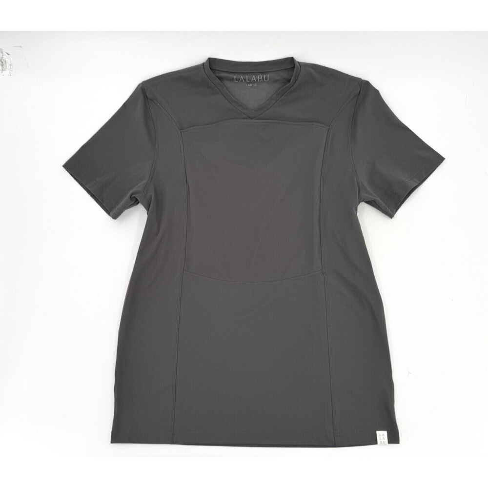 Lalabu Shirt Mens Large Gray V-Neck Short Sleeve Stretch Kangaroo Dad